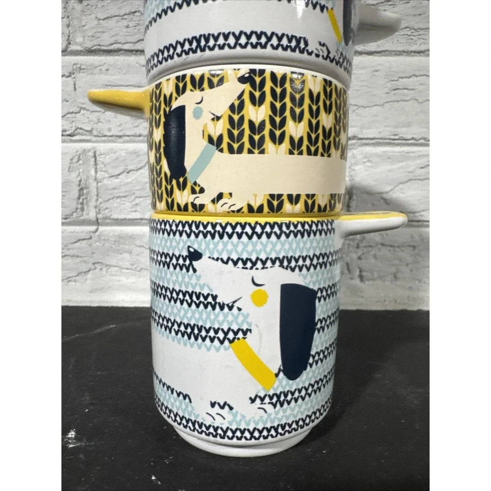 Kitsch N Glam Dachshund Stacking Measuring Cups Blue and Yellow Wiener Dog 4 Pcs